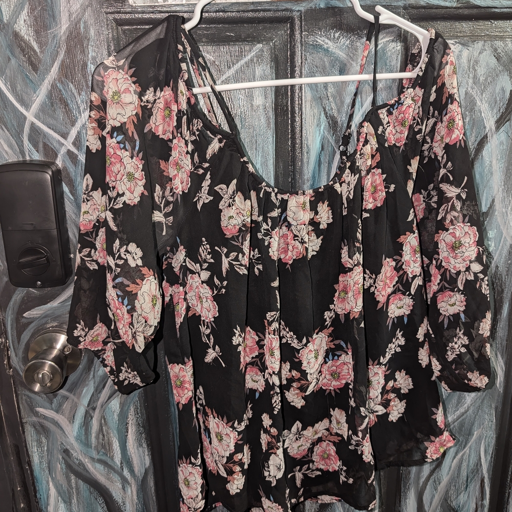 Meraki Black and Pink Floral Blouse